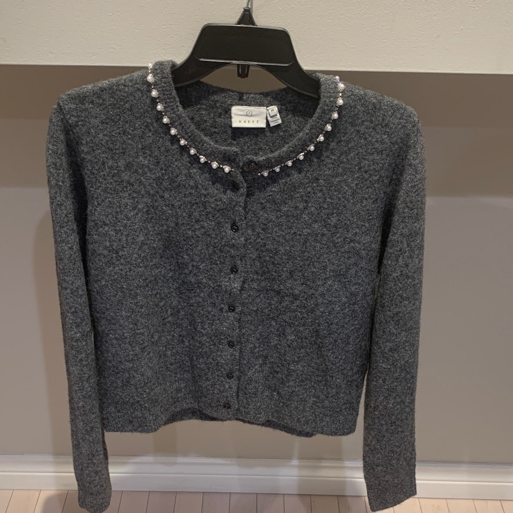 Chic Gray Cardigan with Pearl Details